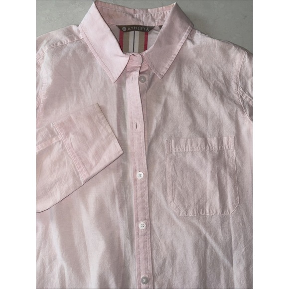 Athleta Tops - Athleta Womens Small Pink Marinwood Stripe Button Down Long Sleeve Oxford Shirt
